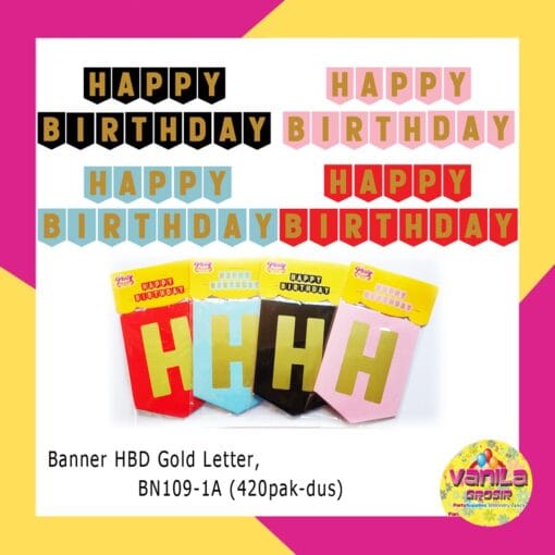 (1Set) Banner Segilima Tulisan HBD GOLD