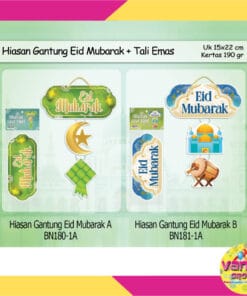 (1Set) Hiasan Gantung Eid Mubarak + Tali Emas