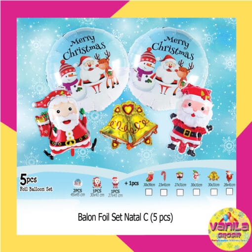 (1Set Isi 5Pcs) Balon Foil Set Natal C