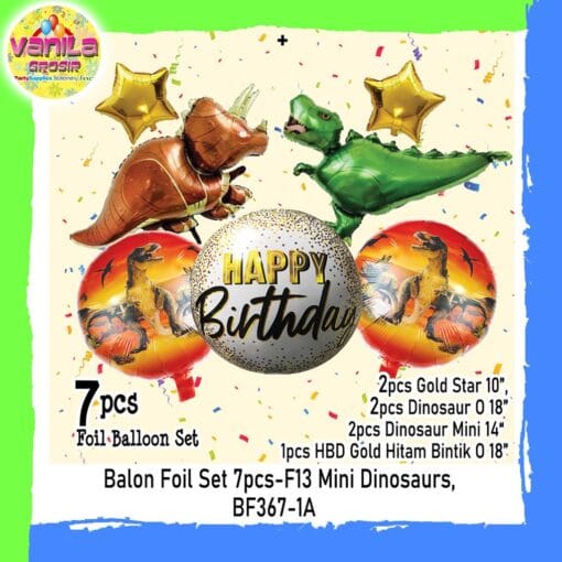 (1Set Isi 7pcs) Balon Foil Set Karakter Dinosaurus