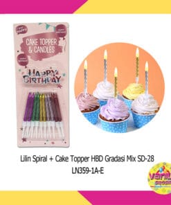 (1Set) Lilin Spiral + Cake Topper HBD