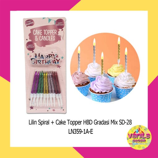 (1Set) Lilin Spiral + Cake Topper HBD
