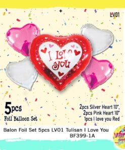 (1Set isi 5Pcs) Balon foil Love Merah tulisan I Love You Merah