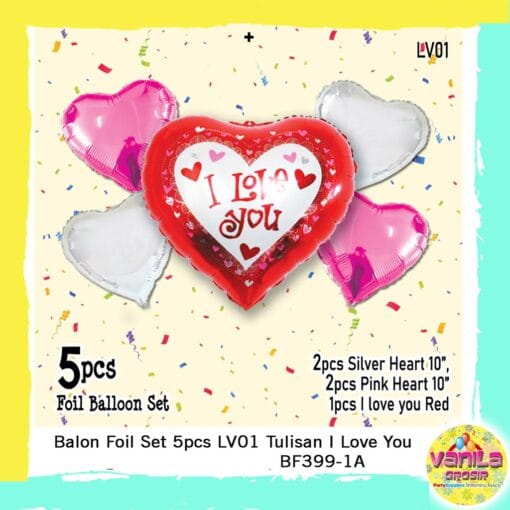 (1Set isi 5Pcs) Balon foil Love Merah tulisan I Love You Merah
