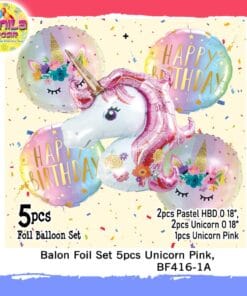 (1Set isi 5Pcs) Balon foil set HBD KArakter Unicorn