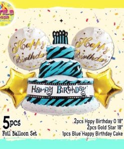 (1Set isi 5Pcs) Balon foil set HBD Tart Biru