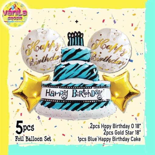 (1Set isi 5Pcs) Balon foil set HBD Tart Biru