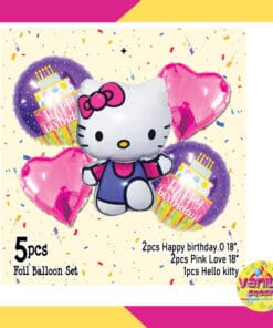 (1Set isi 5Pcs) Balon foil set HBD karakter Hello Kitty