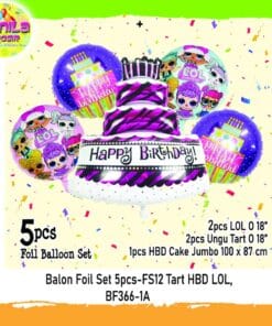 (1Set isi 5Pcs) Balon foil set HBD karakter LOL