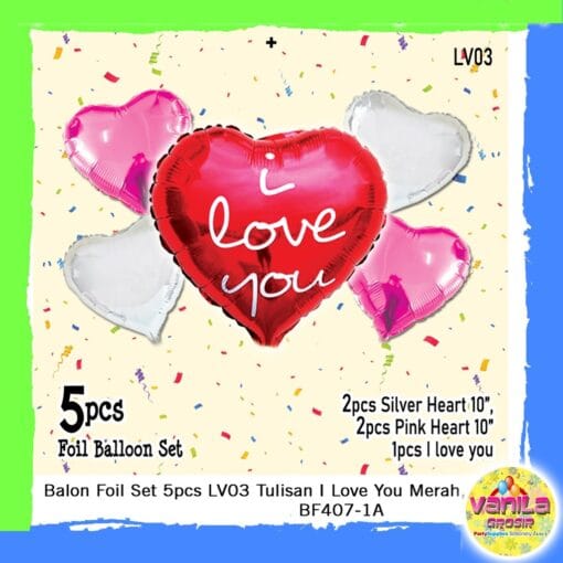 (1Set isi 5Pcs) Balon foil set Love Merah tulisan Putih