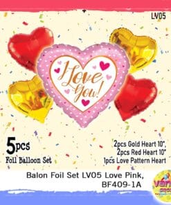 (1Set isi 5Pcs) Balon foil set bentuk Love Pink bintik Love