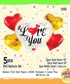 (1Set isi 5Pcs) Balon foil set bentuk Love Putih tulisan hitam