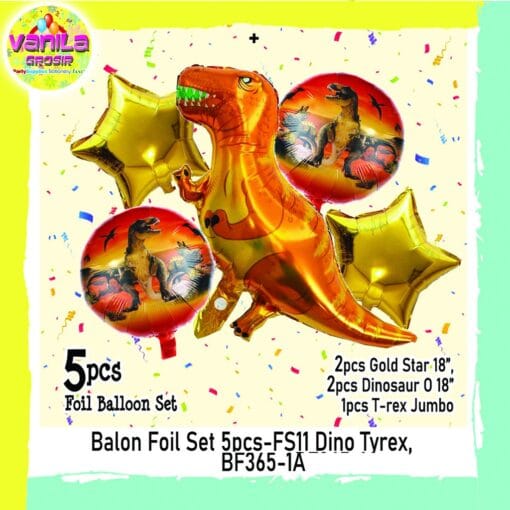 (1Set isi 5Pcs) Balon foil set karakter Dinosaurus Jumbo