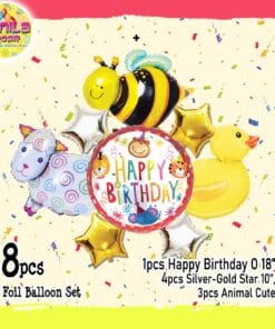 (1Set isi 8Pcs) Balon foil set HBD karakter Animal cute