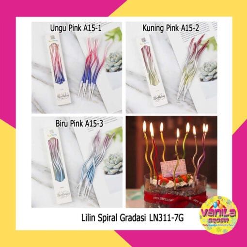 (1pak isi 6pcs) Lilin Spiral Gradasi