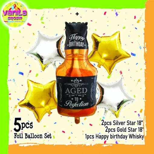 (1set) Balon foil set HBD motif (Botol Wine)