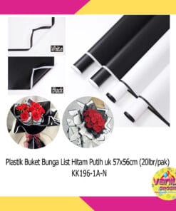 (20Lembar) Kertas Kado Buket Bunga List Hitam