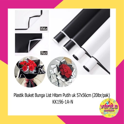 (20Lembar) Kertas Kado Buket Bunga List Hitam