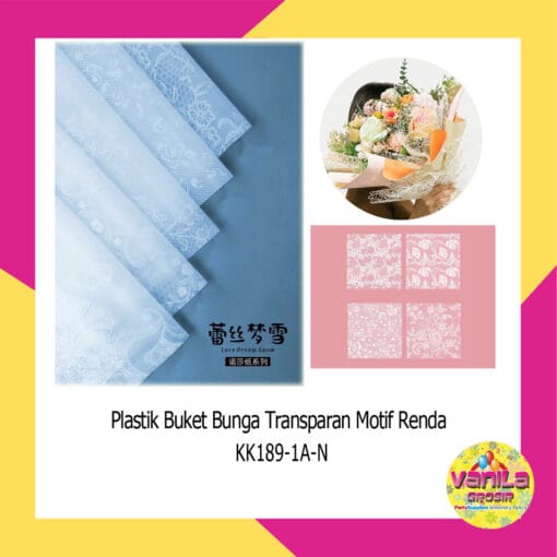 (20Lembar) Plastik Buket Bunga Transparant Motif Renda