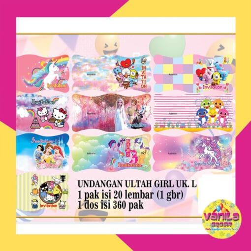 20Pcs Undangan GIRL + FREE PLASTIK, undangan karakter, undangan ulang tahun, undangan hbd - Gambar 5