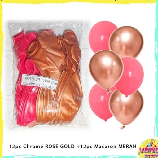 (24Pcs) Paket Balon Macaron + Balon Chrome, balon dekorasi pesta, balon chrome, balon set - Gambar 5