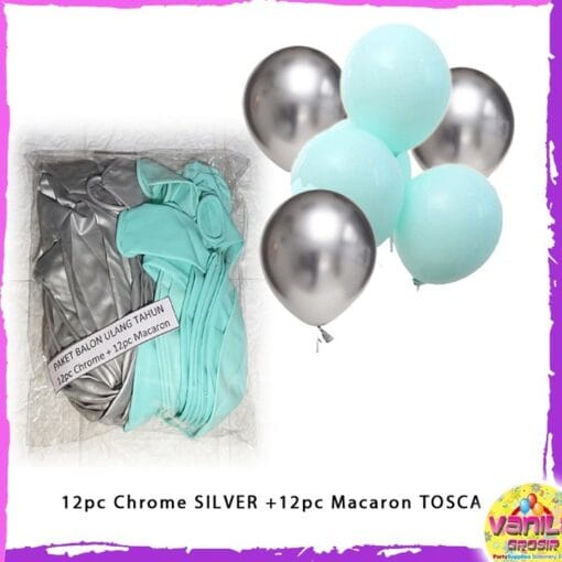 (24Pcs) Paket Balon Macaron + Balon Chrome, balon dekorasi pesta, balon chrome, balon set - Gambar 6