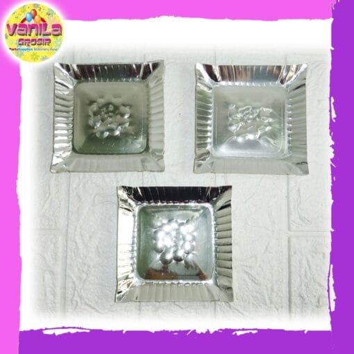 (250Pcs) Piring kue KOTAK Silver