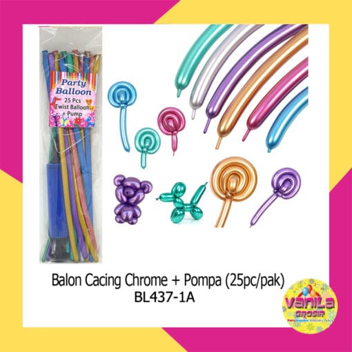 (25Pcs) Balon Panjang Chrome+Pompa