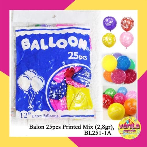 (25Pcs) Balon Printed Mix Warna