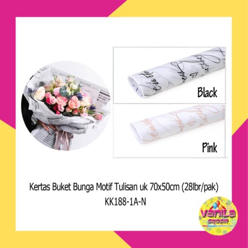 (28Lembar) Kertas Kado Buket Bunga Motif Tulisan