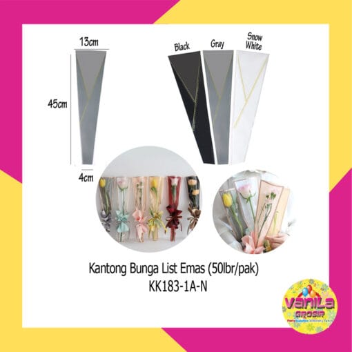 (50Lembar) Kantong Plastik Bunga List Emas