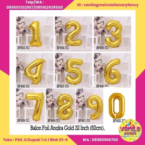 (50Pcs) Balon Foil Angka Jumbo Gold 80cm