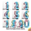 (50Pcs) Balon Foil Angka Jumbo Rainbow Gradasi 80cm