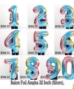 (50Pcs) Balon Foil Angka Jumbo Rainbow Gradasi 80cm