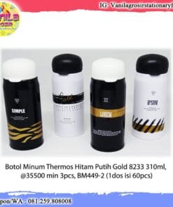 BOTOL MINUM THERMOS HITAM PUTIH GOLD 310ML