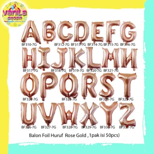 Balon Foil Huruf A-Z (Rosegold)