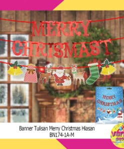 Banner Tulisan Merry Christmas + Hiasan Snowman Rusa Santa