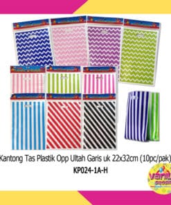 (Isi 10Pcs UK L) Kantong Tas Plastik Opp Ultah Motif Garis