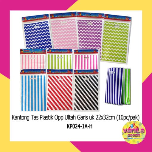 (Isi 10Pcs UK L) Kantong Tas Plastik Opp Ultah Motif Garis