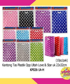 (Isi 10Pcs UK L) Kantong Tas Plastik Opp Ultah Motif Love & Bintang