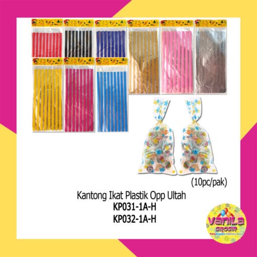 (Isi 10Pcs Uk M) Kantong Ikat Plastik Opp Ultah Motif Garis