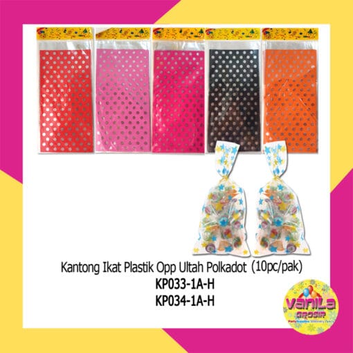 (Isi 10Pcs Uk M) Kantong Ikat Plastik Opp Ultah Motif Polkadot