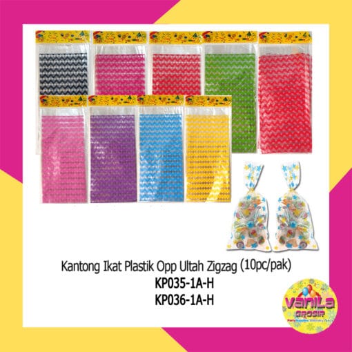(Isi 10Pcs Uk M) Kantong Ikat Plastik Opp Ultah Motif Zigzag