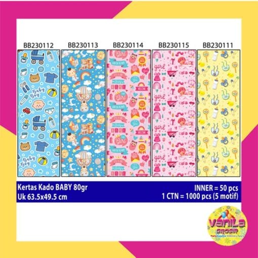 Kertas Kado Motif Baby/Kertas Kado Pita/Kertas Kado Motif Trolly Baby/Kertas Kado Setara Sanwa Sansan Wawa - Gambar 2