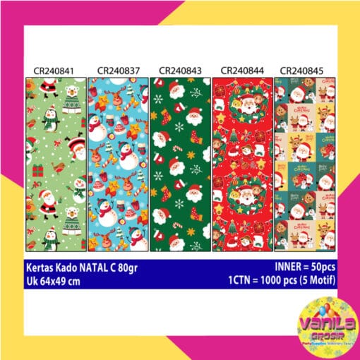 Kertas Kado NATAL, kertas kado christmas, kertas kado ulang tahun, bungkus kado - Gambar 5