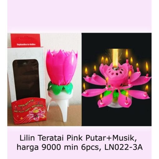 Lilin Ulang Tahun /Lilin Teratai Pink Merah Putar+Musik/ Lilin Unik