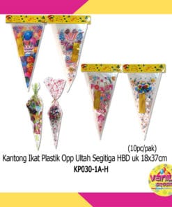 Murah!! (1Pak isi 10Pcs) Kantong ikat plastik opp ultah segitiga HBD uk 18x37cm