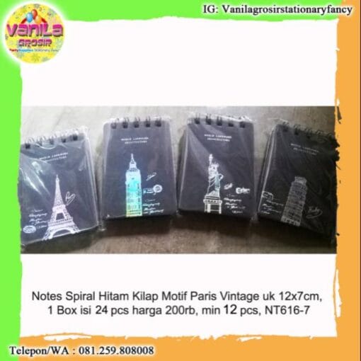 NOTES SPIRAL HITAM MOTIF PARIS VINTAGE