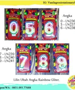 Ready ! 1LSN Lilin Angka 0-9 Rainow/Lilin Ultah Gliter/Lilin Angka Warna Warni/Lilin Ulang Tahun