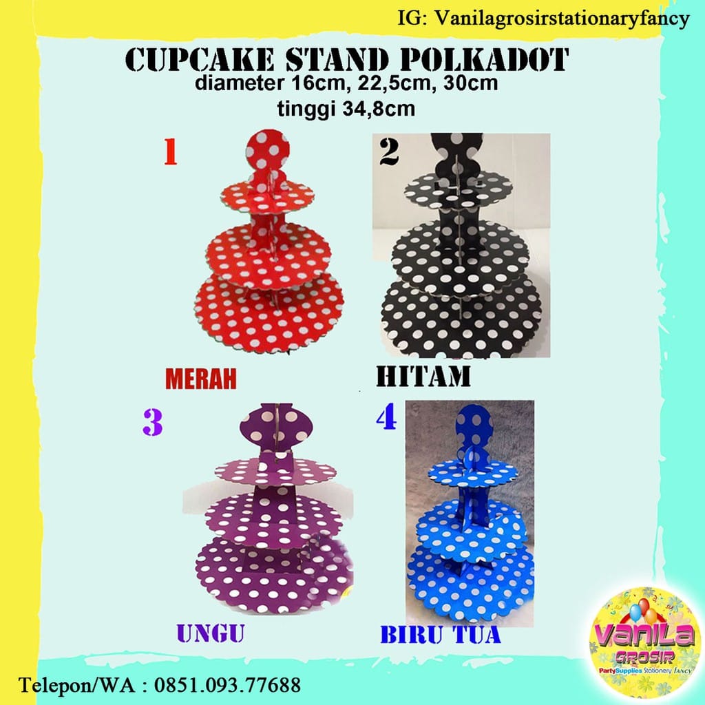 Ready ! Cupcake Standing Polkadot Besar 4 Warna/Tier Polkadot/Cupcake 3 Tier/Cake Stand Polakadot - Gambar 5